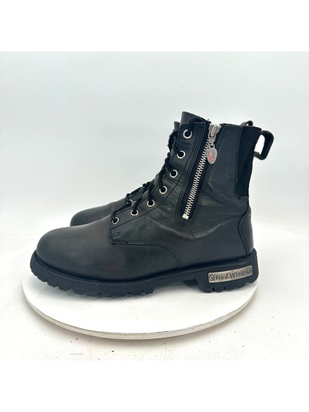 Red Wing Women Size 9.5E 1668 Black Leather Lace Up Side Zip Chukka Biker Boot